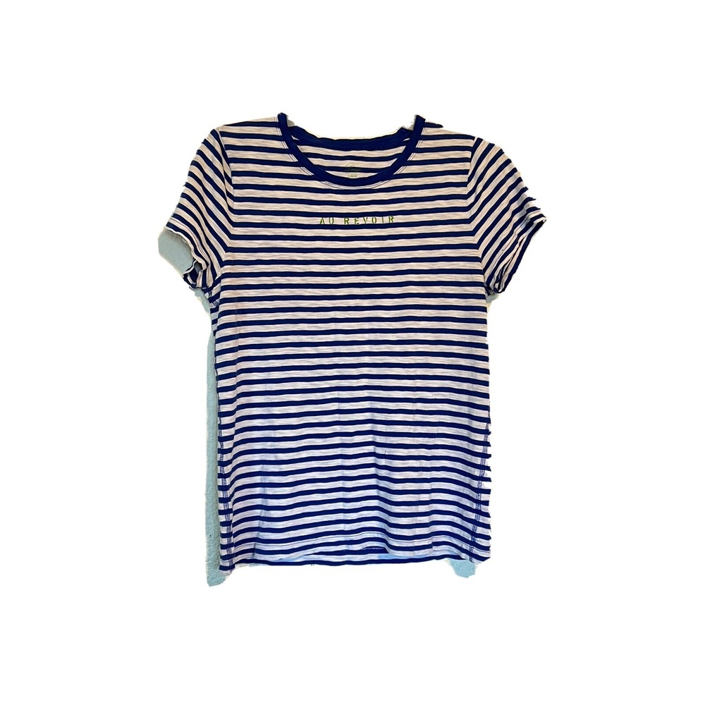 WOMENS BLOUSE JCREW SIZE L TSHIRT STRIPES‎ BLUE WHITE Cotton BP